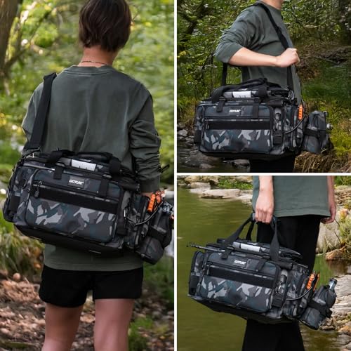 Fishing Tackle Bag with 4PCS 3700 & 2PCS 3600 Tackle Boxes (C3:Camo with (4)3700&(2)3600 Tackle Boxes / Large)