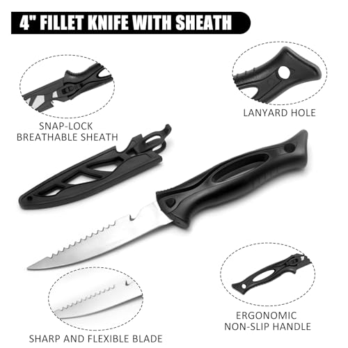 10-in-1 Fishing Pliers Kit with Line Cutter & Lip Gripper - Saltwater & Freshwater Fishing Tools for Anglers - Steel Fishing Gear with Lanyard - Portable Fishing Accessories Kit (10Pcs)
