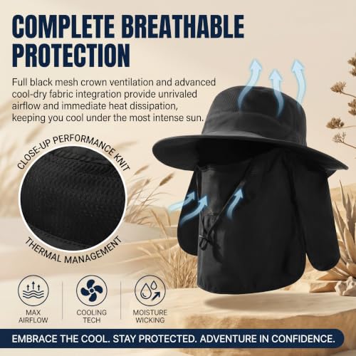 Men's Sun Hat Fishing Hat Boonie Hat UPF 50+ Wide Brim Outdoor Work Hat with Breathable Mesh and Chin Strap for Outwork