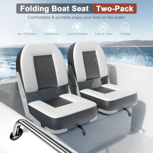 2 Pack 20" High Back Boat Seat with Thickened Sponge Padding and Hinge Grey (Grey)
