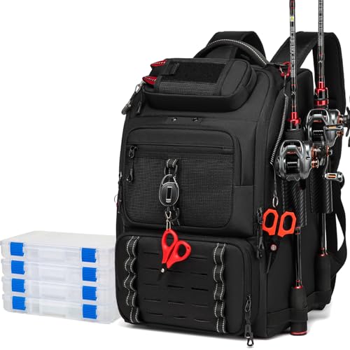 Fishing Tackle Backpack (B-Black with 4 Tackle Boxes)