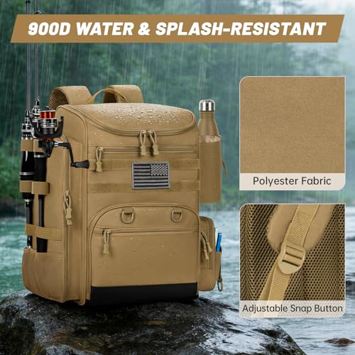 40L Tackle Fishing Backpack with 2 Rod Holders (Khaki)