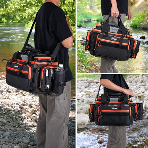 Fishing Tackle Bag with 2PCS 3600 Tackle Boxes (C1:Black Orange with 2 3600 Tackle Boxes / Large)