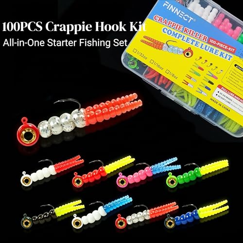 100 Piece Complete Crappie Tackle Kit (20pcs 1/8oz Jig Heads + 80pcs Soft Lures Combo)