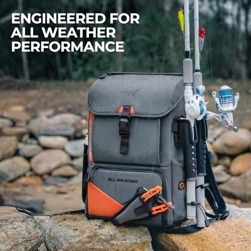 All Weather Waterproof Fishing Backpack With 2 Rod Holder (B: Grey（Without Waterproof Tackle Box）)