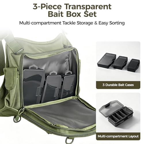 Fishing Chest Pack with 3 Bait Boxes (Green)