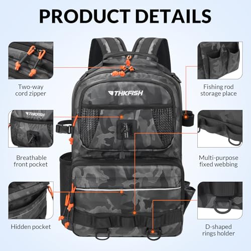 20L Waterproof Fishing Backpack with Tackle Boxes (Black Camo)