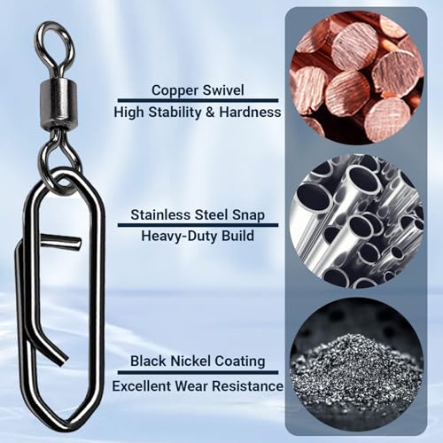 High Strength Saltwater Barrel Swivels Fishing Tackle Stainless Steel Line Connector Fishing Snaps Swivel Change Quick Fishing Clips Snap Black Nickel
