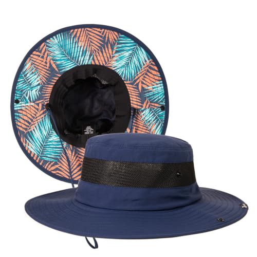 UvCoolix™ Cooling Sweatband Bucket Sun Hat Breathable Mesh Flip (Large-X-Large / Navy-palm)