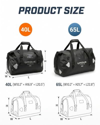 Waterproof Duffel Bag 40L 65L 90L Large Motorcycle Dry Bag Backpack (Black / 65L)