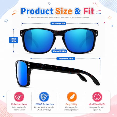 3 Pack Kids Sunglasses Polarized UV Protection Shades for Boys and Girls (A02-red+blackblue+blackgreen)