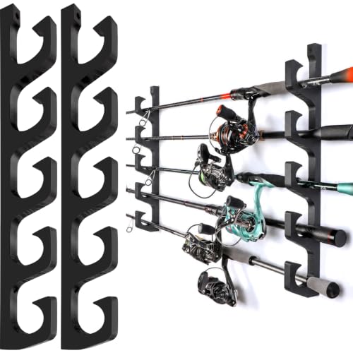 H5W Solid Wood Fishing Rod Holder (Black / 1pack holds up 5 rods)