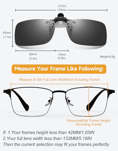 Polarized Clip on Sunglasses Flip Up for Prescription Glasses (Polarized Black Lens)