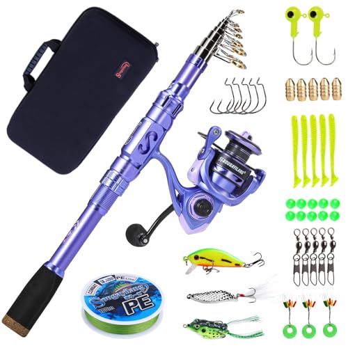 Fishing Rod and Reel Combos Carbon Fiber Telescopic Fishing Pole with Smooth Reel Combo Saltwater Freshwater Kit Purple 2.7 (purple / 2.7m/8.78ft)