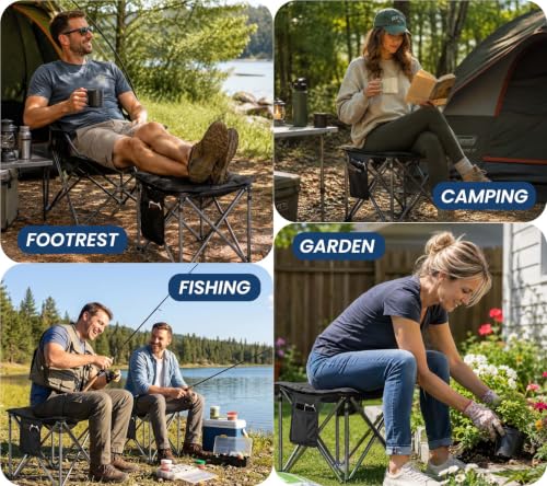 Oversized Camping Stool with Removable Padded Camping Chair Footrest