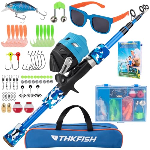 Kids Fishing Pole Set (Blue Pole Set with Sunglasses / 4.9 ft)