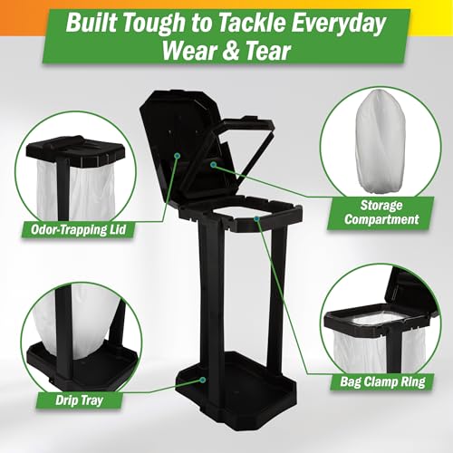 Heavy Duty Black Trash Bag Portable Trash Bag Holder Stand with 7 Bags (Heavy Duty Black)