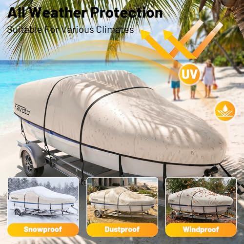 Heavy Duty Trailerable Boat Cover 17 (Beige / Fits 17"-19" Length, 96" Beam Width)
