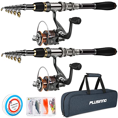 Collapsible Telescopic Fishing Rod Pole and Reel Combo Starter Kit (2PACK Full Kit with Carrier Case / 2.7m 8.86ft)