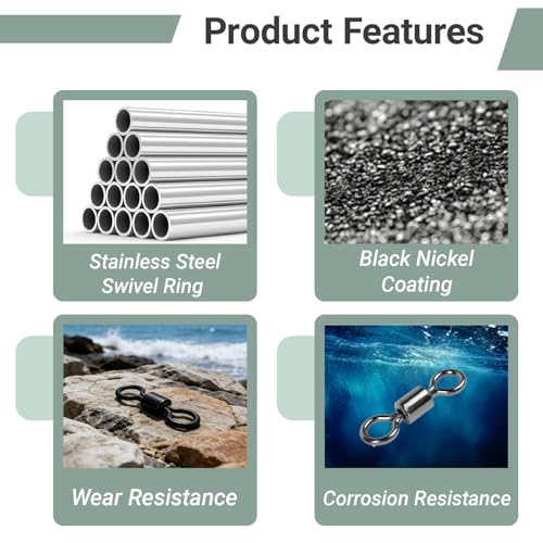 Stainless Steel Swivels Fishing Lure Barrel Saltwater Swivel Fishing Strength Quick Change Fishing Swivels Rolling Black Nickel (Size3 (89lb) 50 pcs)