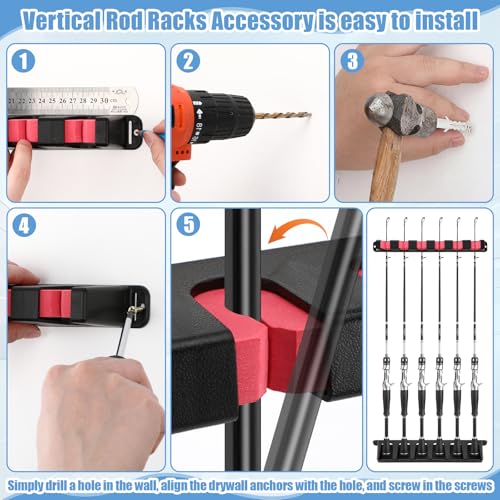 3 Set Fishing Rod Holders for Garage Wall Mount Pole Racks (Vertical)