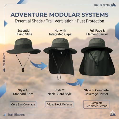 Men's Fishing Hat Sun Hat 2 Pack Boonie Hats UPF 50+ Wide Brim Outdoor Work Hats with Breathable Mesh & Chin Strap for Farming (Green+blue)
