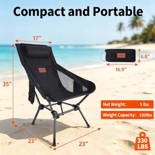 High Pack Folding Lightweight Camping Chair with Carry Bag (High Back)