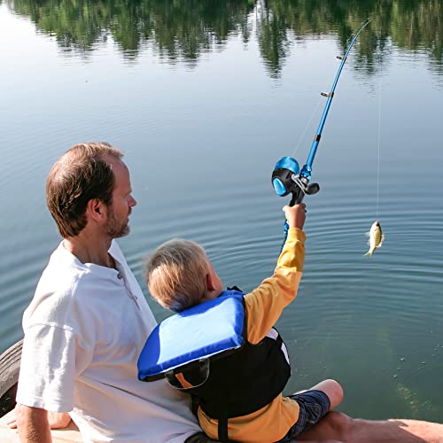 Kids Fishing Pole with Spincast Reel Telescopic Fishing Rod Combo Full Kits for Boys (Blue / 5FT / 1.5M)