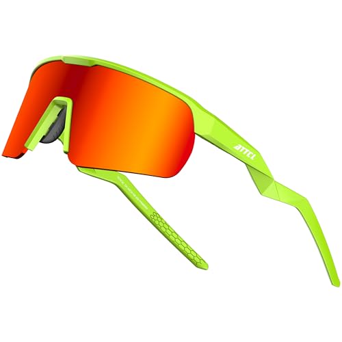 Lightweight Running Sunglasses Women Men Wrap Around UV400 Sports (2026-green Frame-red Lens /Mirrored)