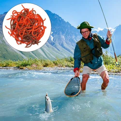100 Pcs 3.3inch Soft Worms Fishing Lure Baits (Red+Brown)