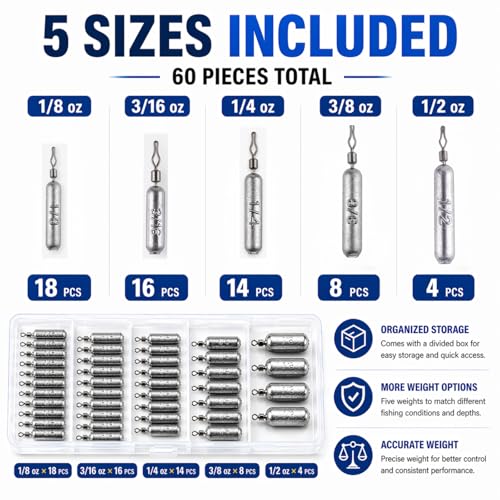 60PCS Drop Shot Weights (60 pcs / 5 Sizes)