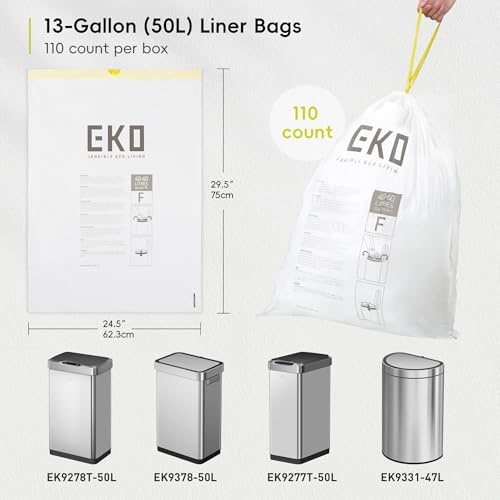 13 Gallon / 40-60 Liter,110 Count Drawstring Trash Bags, Extra-Strong Unscented Garbage Bags, Easy-Dispense Roll for Kitchen & Household Use, Resists Tears, Leaks and Punctures, Code F, White (110 Count (Pack of 1) / 13 Gallon Bags/Code F)