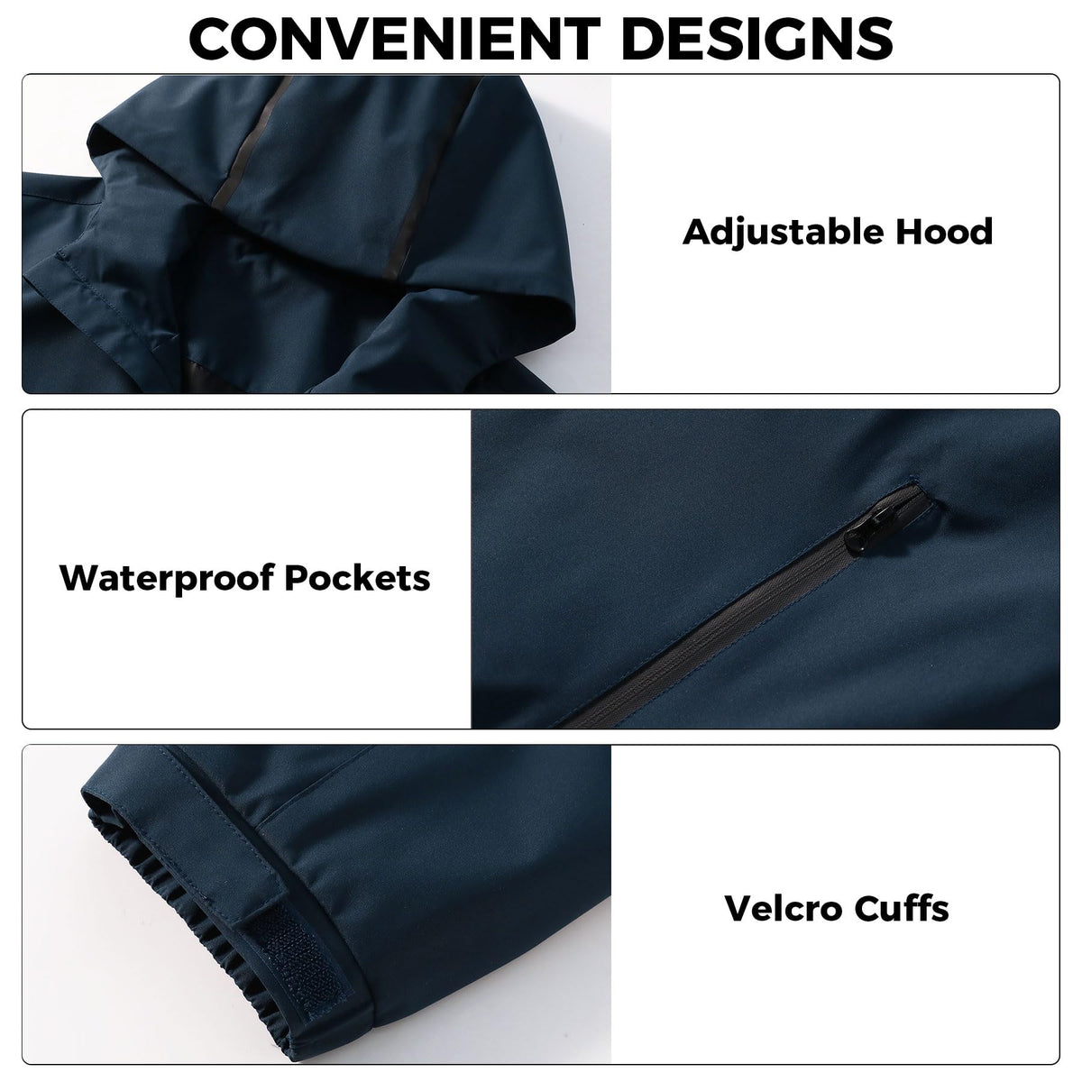 Hiking Jacket for Men Lightweight Waterproof Breathable Rain Coat (Small / Navy Blue)