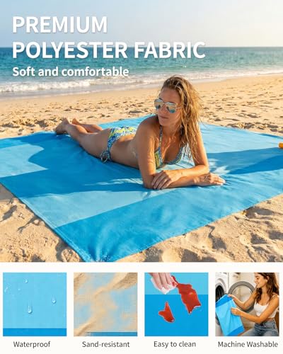 Beach Blanket Sandproof 83x79IN (Tealblue / 79" X 83"（1-4person）)