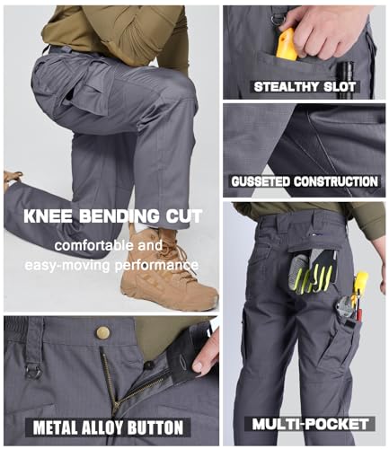 Cargo Work Pants for Men Ripstop Tactical Pants Lightweight Water Resistant EDC Hiking Carpenter Hunting Pants with Multi Pockets Dark Grey 40Wx30L (Dark Grey / 40W x 30L)