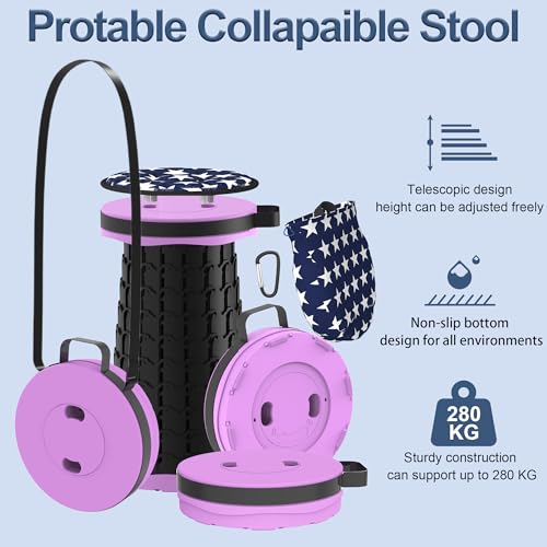 2026 Upgraded 18.1" Collapsible Stool with Cushion & Carry Bag (Purple-l / Large)