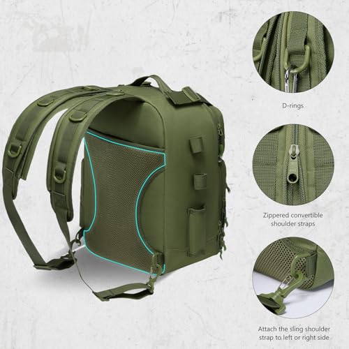 Convertible Fishing Backpack Sling Bag with Rod Holder (Army Green / Standard)