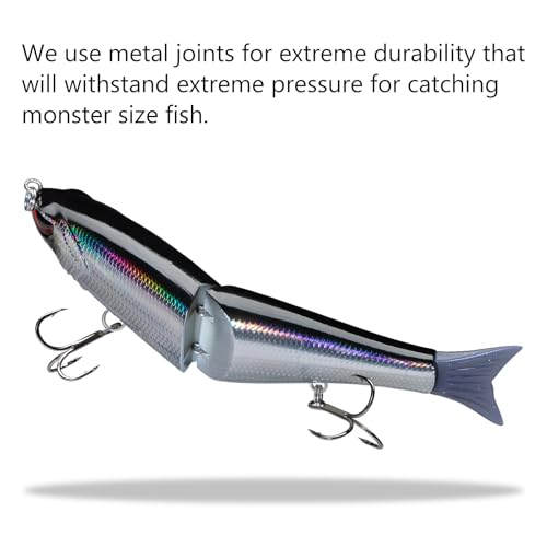 SwimShad Glide Baits Jointed Swimbait Bass Pike Salmon Trout Muskie Fishing Lure (Black/Silver / 7in/2.2oz)