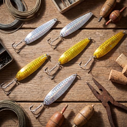 6 Pcs Crocodile Fishing Spoons with Heavy Duty Treble Hooks Saltwater Freshwater Fishing Lures Spoons for Tuna Bass Salmon Trout Walleye Pompano Mackerel Bluefish Casting