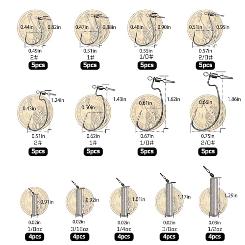 30 60Pcs Swivel Drop Shot Hooks Kit (Assorted Size)