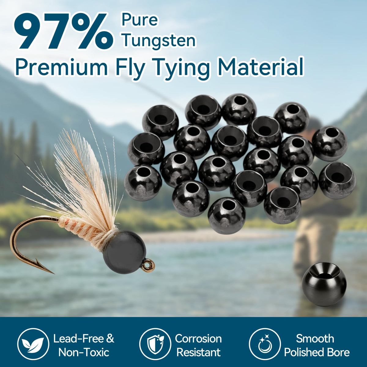 Tungsten Beads for Fly Tying Materials 50pcs Faster Sinking Deeper 13 Sizes (Black Nickle / 2.0MM)