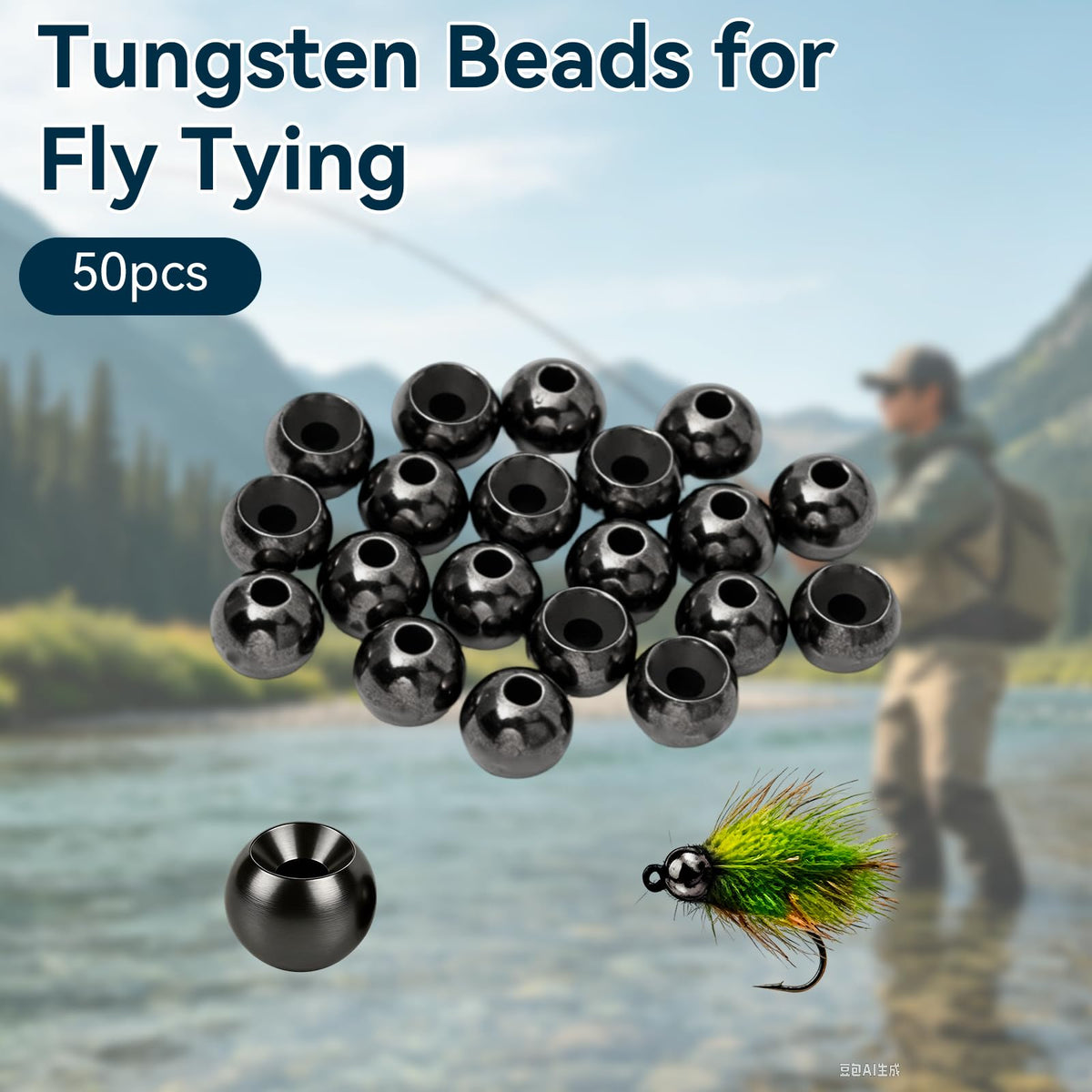 Tungsten Beads for Fly Tying Materials 50pcs Faster Sinking Deeper 13 Sizes (Black Nickle / 2.0MM)