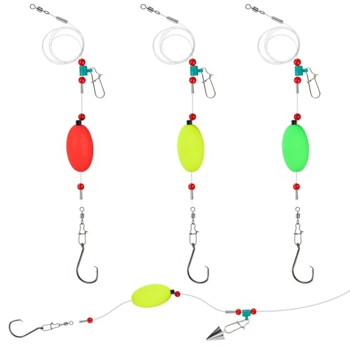 3/6PCS Pre-Tied Fish Finder Rig for Surf Fishing Saltwater Fish Finder Rigs for Shark Bluefish Stripers Bass Surf Fishing Tackle & Gear with 90LB Leader Line, Float, Circle Hook 6/0 8/0