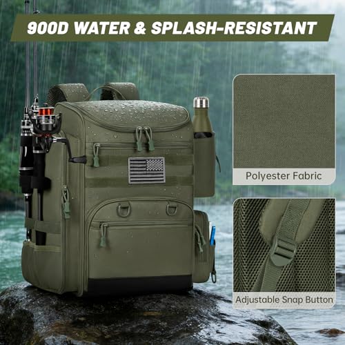 40L Tackle Fishing Backpack with 2 Rod Holders (Green)