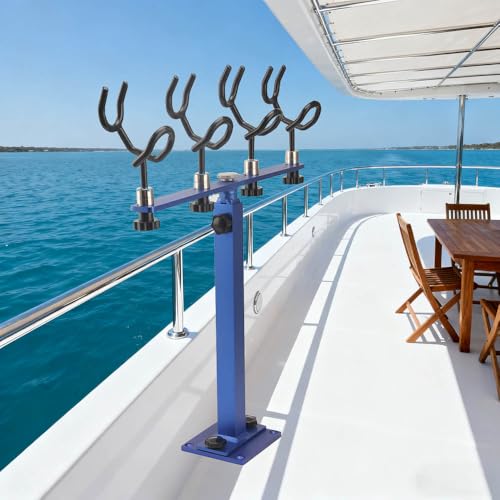 360 Degree Rotation & Adjustable Height Fishing Rod Holder with 4 Head (Blue)