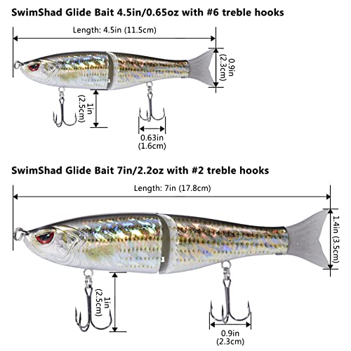 SwimShad Glide Baits Jointed Swimbait Bass Pike Salmon Trout Muskie Fishing Lure (Striper / 4.5in/0.65oz)