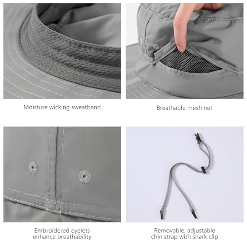 UPF 50+ Mosquito Net Hat with Stowable Neck Flap for Men Women Outdoor Fishing Hiking Camping Gardening FH17 Light Grey (Large / Light Grey)