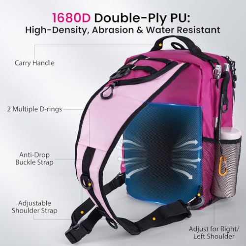 Pink Crossbody Fishing Tackle Bag w (Pink / 1680d Double-strand Pu Backpack + (3)3600 Trays)