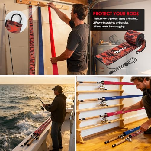 Neoprene Fishing Rod Sleeve Rod Socks for Fishing Poles Sleeve Rod Cover Rod Protector for Casting Spinning Trolling Fishing Rod Storage Durable (60" / Red Camo 2PCS)