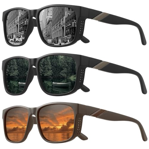 Polarized Sunglasses for Men Women (3pack Black/Dark Green/Brown)